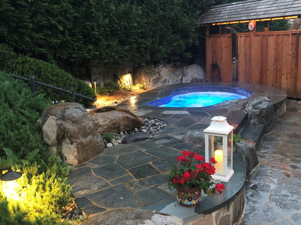 inground hot tub fiberglass pools Immerspa hot tub backyard