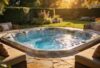 Luxury outdoor hot tub in a serene backyard, highlighting relaxation and comfort